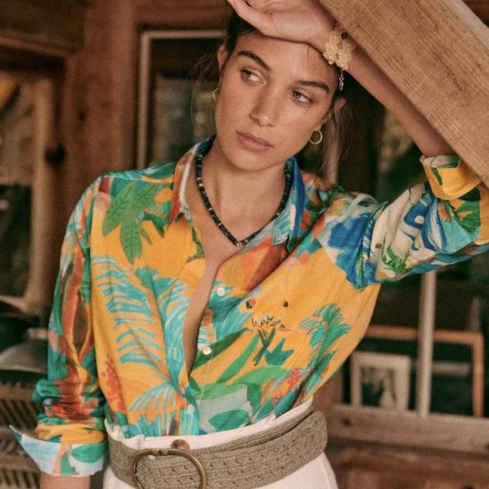 NWT Sezane x G.Kero Pierro Button Down Shirt in Orange Jungle